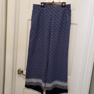 LOFT Blue Floral Print Wide Leg Pullon Crop Style Pants Size Medium, Fun, Comfy
